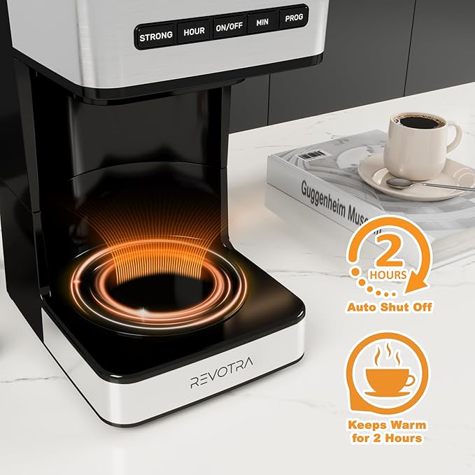 REVOTRA 12-Cup Programmable Coffee Maker, Regular & Strong Brew Drip Coffee Machine, 1-4 Cup and Ice Coffee Setting, 24H Timer, Auto Shut-Off, Keep Warm, Pause & Serve