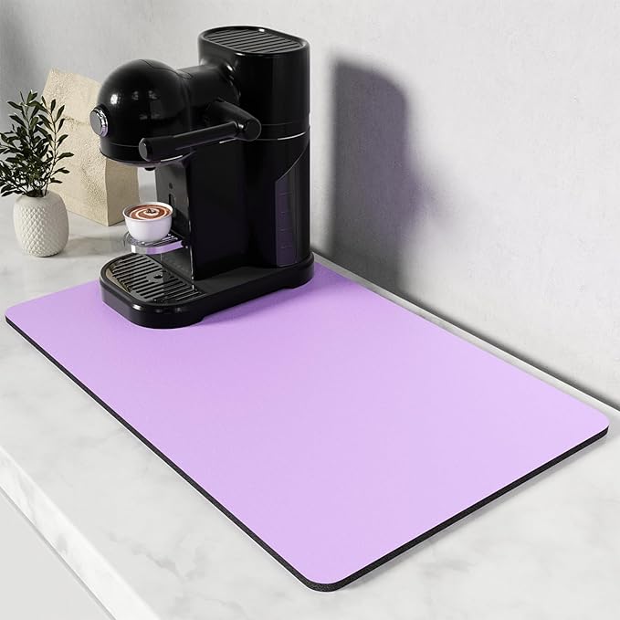 Rnivvi Coffee Mat, 12" x 19" Coffee Bar Mats for Espresso Machine Station Accessories and Organizer, Hide Stain Rubber Backed Absorbent Dish Drying Pad for Kitchen Counter, Cute Bar Decor Pad, Purple