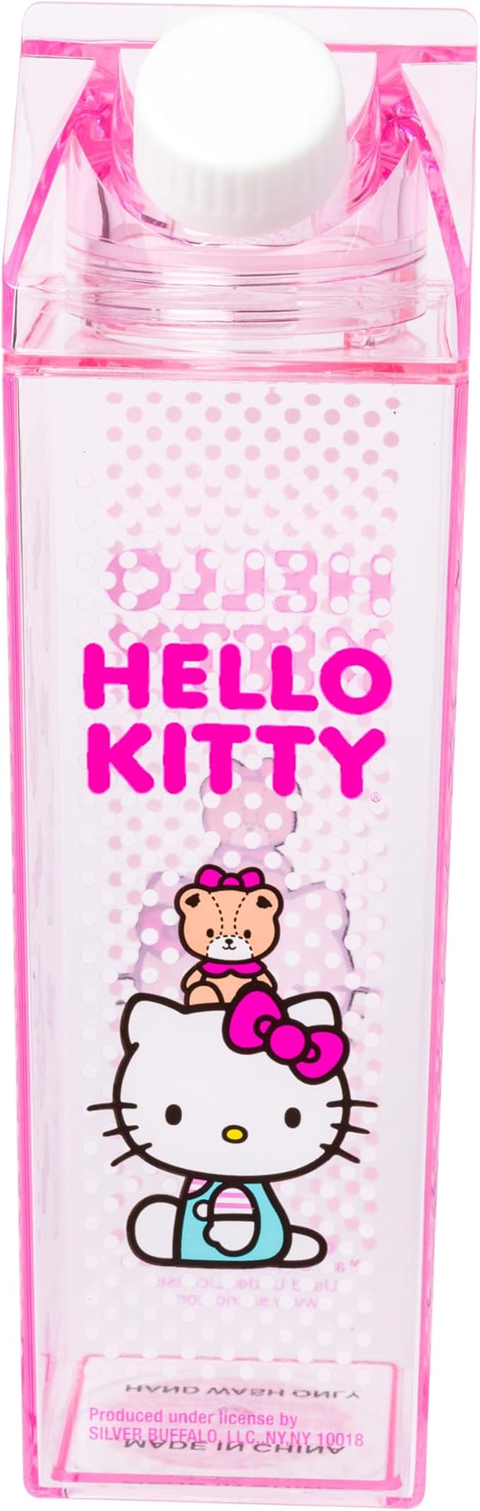 Silver Buffalo Sanrio Hello Kitty Plastic Milk Carton Bottle Featuring Hello Kitty and Tiny Chum, 16.2 Ounces