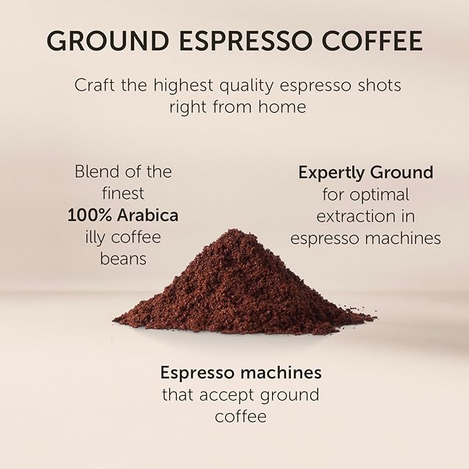 illy Ground Coffee Espresso - 100% Arabica Coffee Ground – Intenso Dark Roast – Warm Notes of Cocoa & Dried Fruit - Rich Aromatic Profile - Precise Roast - No Preservatives – 4.4 Ounce