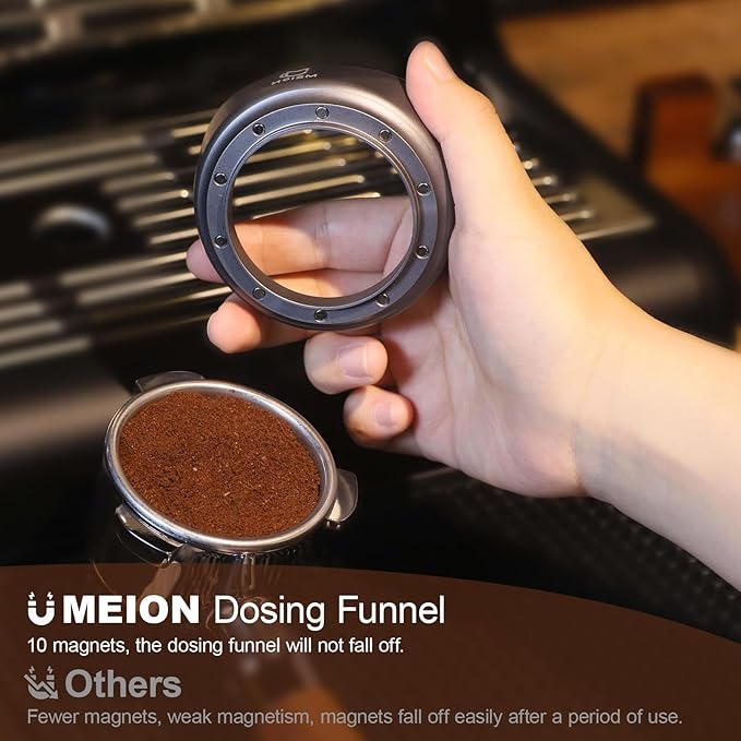 MEION 54mm Dosing Funnel for Breville Portafilters, Magnetic, Silver Aluminum Espresso Funnel