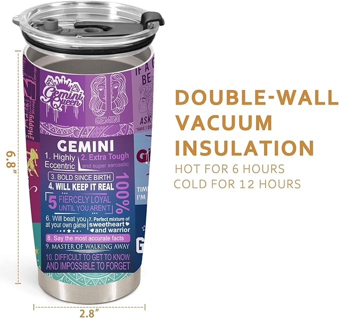 Gemini Gifts for Women - Zodiac Birthday Tumbler, Astrology Gothic Witchy Cup, Constellation Insulated Coffee Mug With Lid 20 OZ
