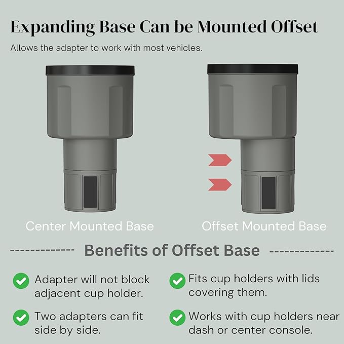 Car Cup Holder Expander Adapter for Large Water Bottles - [Patented & Upgraded] - Holds: Hydro-Flask, Yeti, Nalgene, Owala, 32-40oz - Adjustable Expandable Insert Extender - Universal (Gray)