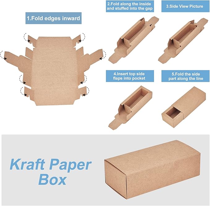 BENECREAT 12PCS Brown Kraft Packaging Drawer Box 4.8x2x1.5 Inch Cardboard Present Box for Lipstick, Small Perfume Essential Oil Bottle, Christmas, Festival Gift Packaging