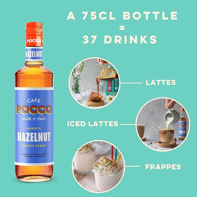 Cafe Pocco Hazelnut Syrup 750ml Glass Bottle (1 Bottle, Hazelnut)
