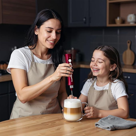 MF02 Rechargeable Milk Frother Handheld Foam Maker with Stainless Whisk for Cappuccino, Latte, Bulletproof Coffee, Keto Diet, Protein Powder, Matcha (Viva Red)