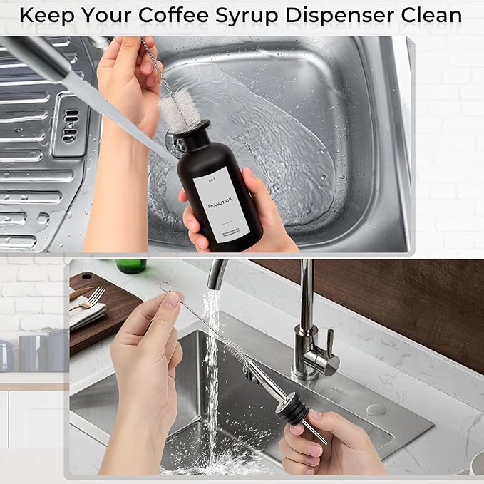4PCS Olive Oil Dispenser Bottle For Kitchen, Soy Sauce Dispenser w. Labels, Glass Oil and Vinegar Dispenser Set, Coffee Syrup Dispenser，Cooking Oil Dispenser (Black,12OZ)