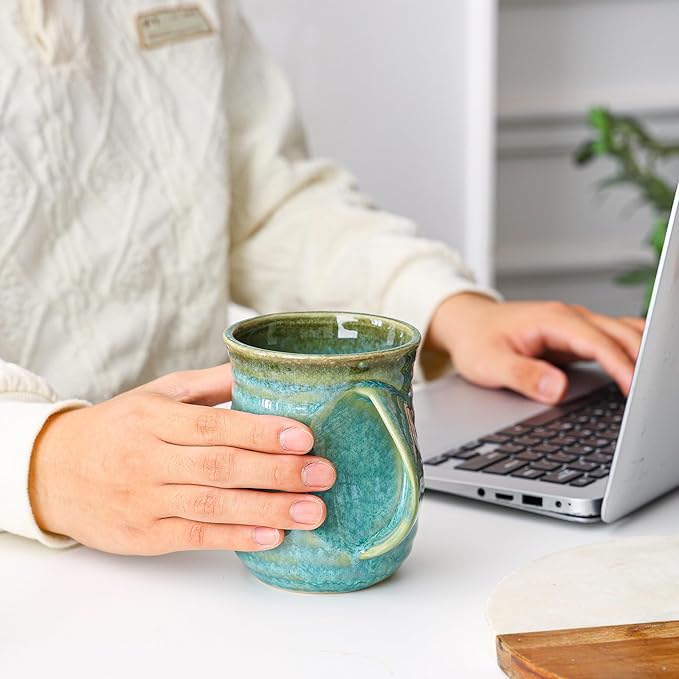 Mkour 21oz Large Ceramic Coffee Mugs, Handmade Tea Cups with Comfortable Handle for Office and Home, Microwave and Dishwasher Safe (Crystal Green)