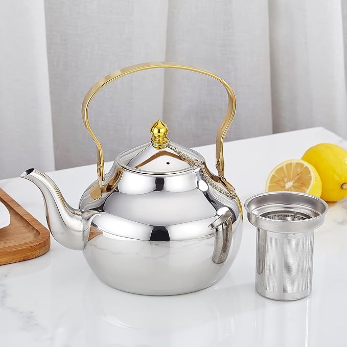 SANQIAHOME 1.6 Quart Stainless Steel Teapot With Infuser,Tea Kettle For Stove Top Minimalist Style
