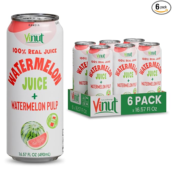Vinut Natural Watermelon Juice Drink with Pulp, (16.57 fl oz, Pack of 6) Real Watermelon Juice, No Sugar Added, Gluten Free, GMO-Free
