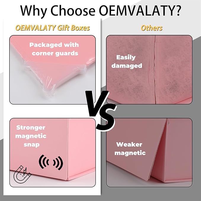 OEMVALATY Pink Gift Box,16x16x6 Inches Gift Boxes with Lids for Presents with Magnetic Closure and Ribbon for Wedding,Storage,Birthday(3-Pack)