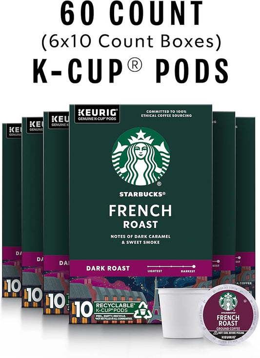 Starbucks K-Cup Coffee Pods, Dark Roast Hot or Iced Coffee, French Roast, 60 Keurig Pods