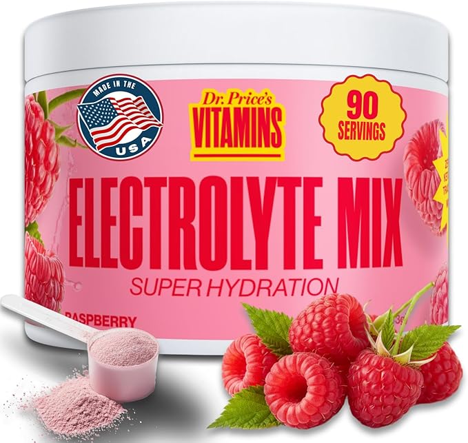 Dr. Price’s Electrolytes Powder Bulk – Raspberry, 90 Servings | Sugar Free Hydration Drink Mix with 72+ Trace Minerals, Manganese | Keto Electrolytes | Vegan, Doctor-Formulated, Made in USA