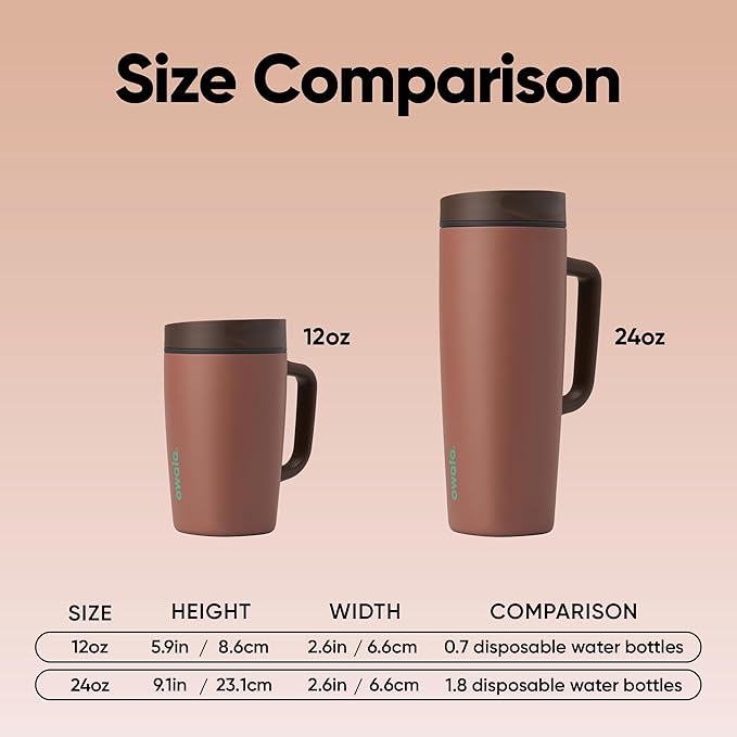 Owala SmoothSip Slider Stainless Steel Insulated Travel Mug with handle, 100% Leak Proof, For Hot and Cold Drinks, Travel Friendly with Sliding Lock Lid, 12oz, BPA Free, Leak Proof, Cozy Cocoa