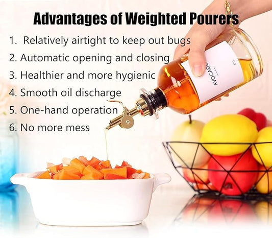 Pafusen 6 Pack Auto Flip Olive Oil Dispenser, Liquor Pour Spout, Oil Dispenser for Kitchen, Easily Turn Your Bottles into Dispensers for Liquor, Vinegar, Coffee Syrup or Oils, Weighted Pourer, Gold