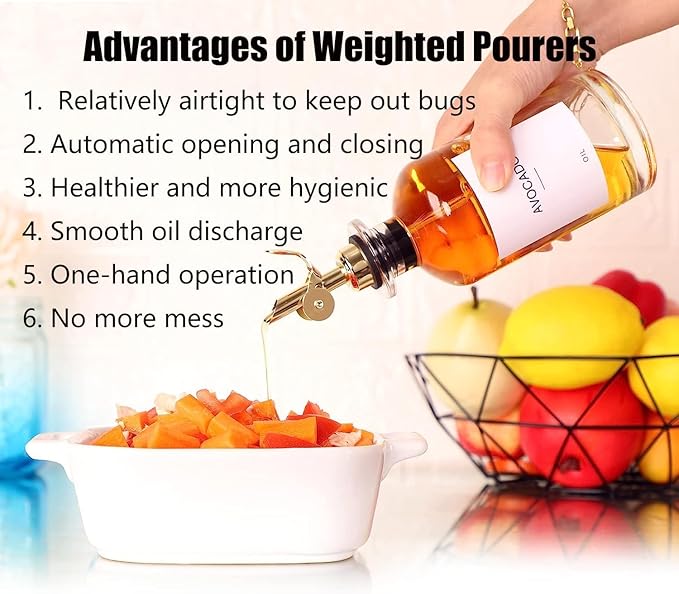 Pafusen 2 Pack Auto Flip Olive Oil Dispenser, Liquor Pour Spout, Oil Dispenser for Kitchen, Easily Turn Your Bottles into Dispensers for Liquor, Vinegar, Coffee Syrup or Oils, Weighted Pourer, Gold