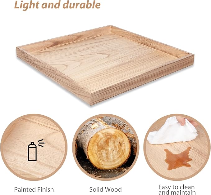 Ottoman Tray for Coffee Table Living Room Wood Serving Tray Large Wooden Square 24 Inches Rustic Torched