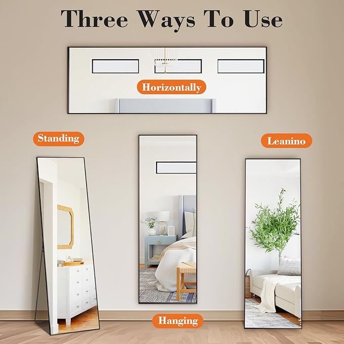 NEWBULIG Full Length Mirror, Upgraded Body Wall Mirrors with Shatter-Proof Glass, Floor Standing Mirror, Home Wall Decor
