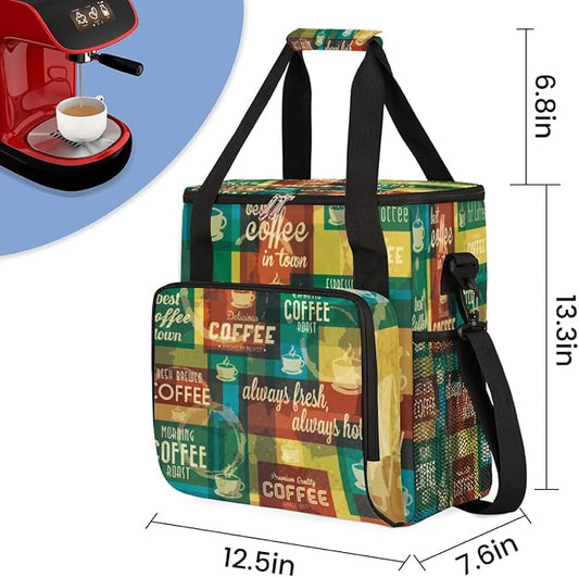 Keurig K-Mini Plus Portable Coffee Brewer Case - Rainbow Typographic Travel Carrying Storage Tote Bag with Pockets for K-cup