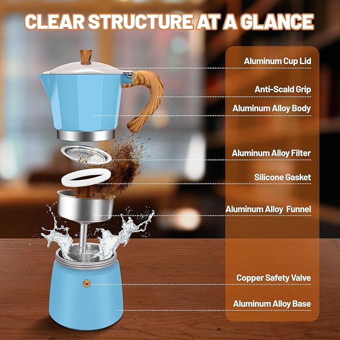 DITOSH 3 Cup Aluminum Espresso Stovetop Moka Pot Express Coffee Maker Percolator Italian Classic Mocha Coffee Machine for Italian and Cuban Cafe Brewing for Home & Camping 150ml 5oz