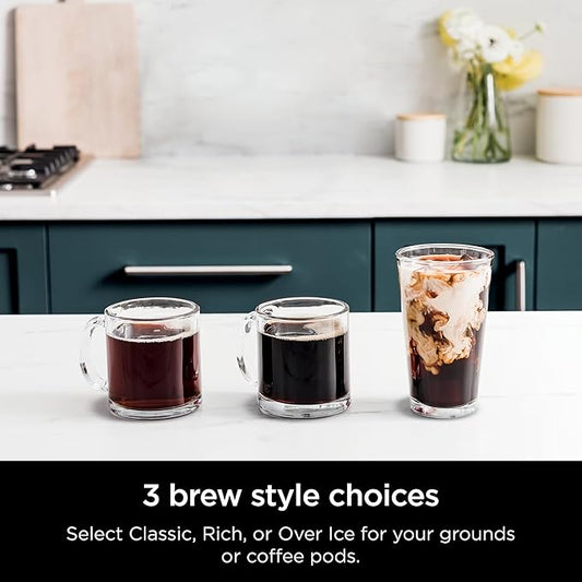 Ninja DualBrew Pro Hot & Iced Coffee Drip Coffee Maker | Compatible with K-Cup Pods | 3 Brew Styles (Classic, Rich, & Iced) | 70oz Removable Reservoir & Dishwasher Safe | Black | 14-Cup (Renewed)