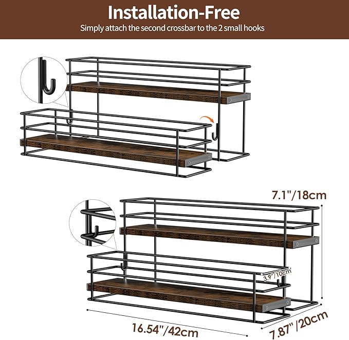 Nuovoware Coffee Syrup Organizer, 2-Tier 10 Bottles Bar Organizer, Separable Metal Rack with Wooden Base Whiskey Wine Dressing for Countertop Kitchen Coffee Bar, Black