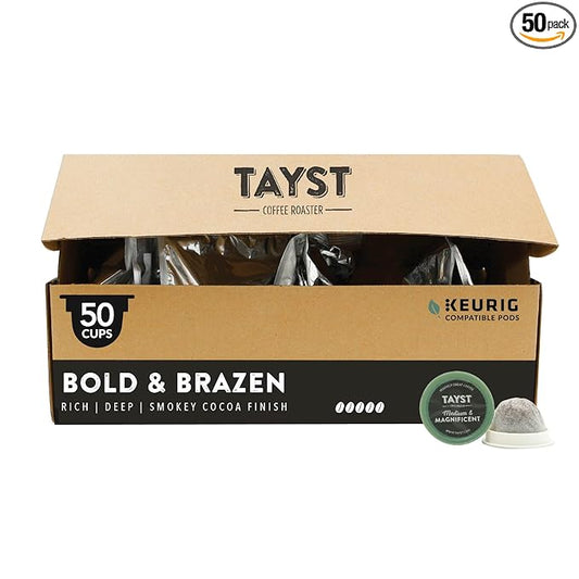 Tayst Coffee Pods, Bold & Brazen Dark Roast, K Cups Compatible with Keurig Coffee Maker, Sustainable Single Serve, Pack of 50