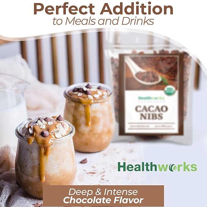 Healthworks Superfoods Cacao Nibs Organic - 16 Oz / 1 Lb - Criollo Bean - Raw Unsweetened Chocolate Substitute - Certified Organic - Keto, Vegan & Non-GMO - Antioxidant