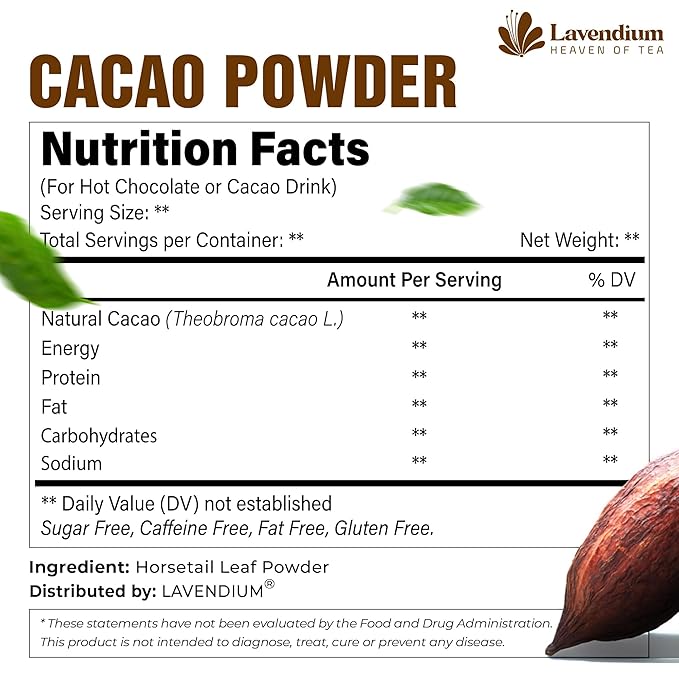 25oz (1.56 lbs) Cacao Powder, 100% Natural & Pure, Unsweetened, Rich Chocolate Flavor, Perfect for Baking & Smoothies No Additives, No Gluten, Vegan.