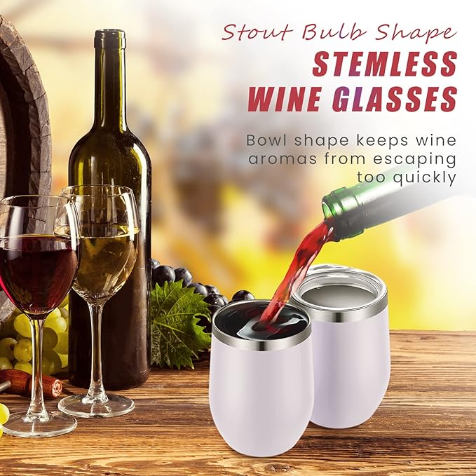 16 Pack Stainless Steel Wine Tumblers 12 oz Insulated Vacuum Wine Cup Set Double Wall Stainless Steel Stemless Mug Glasses for Coffee Soda Whiskey Outdoor Travel (White)