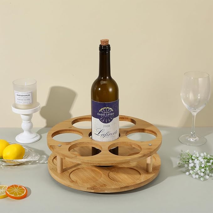 Wooden Rotating Coffee Syrup Organizer Rack, Syrup Bottle Stand Holder for Coffee Syrup Station, 7 Bottles Storage Display Turntable Tray&Lazy Susan for Syrup, Liquor Wine in Kitchen Countertop