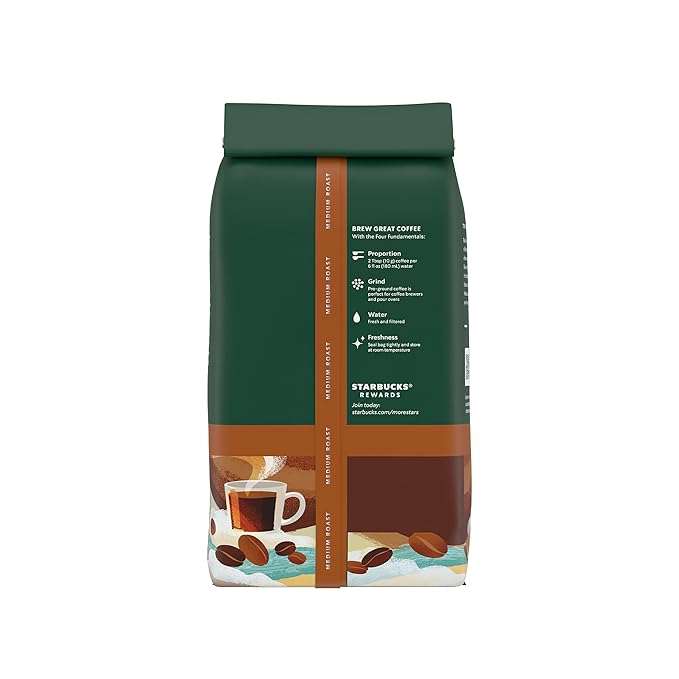Starbucks Ground Coffee, Medium Roast Hot or Iced Coffee, Breakfast Blend, Six 18 oz Bags