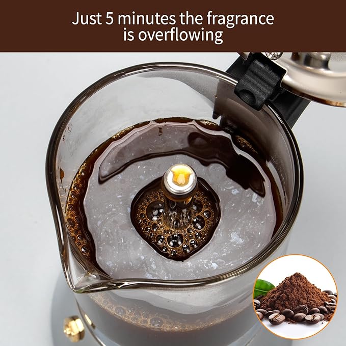 LAOION Stovetop Espresso Maker, 6Cup 240ml Classic Moka Pot, Crystal Glass-top & Stainless Steel Coffee Maker Mocha Pot, Greca De Cafe, Cuban and Italian Coffee Maker for Cafetera Cubana