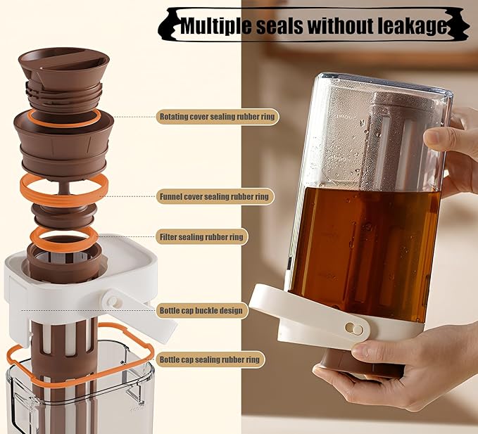 34 oz Cold Brew Coffee Maker, Cold Brew Pitcher for Fridge, Portable Cold Brew Coffee Maker, with Bottle Brush, Ice Brew Bottle for Ice Tea Coffee, Suitable for Home Outdoor Camping Trip