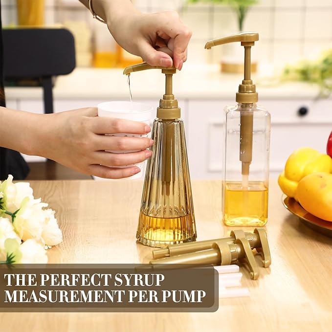 Geetery 50 Pcs Coffee Syrup Pumps Skinny Pumps for 25.4 Oz/750ml Coffee Syrup Bottles for Home Bar Soda Cherry Juice Cocktails(Gold)
