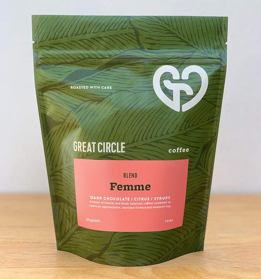 Great Circle Coffee Femme Blend | Whole Bean Coffee | Medium Roast | Organic Coffee Beans | Chocolatey | Specialty Coffee | Fresh Roasted Coffee
