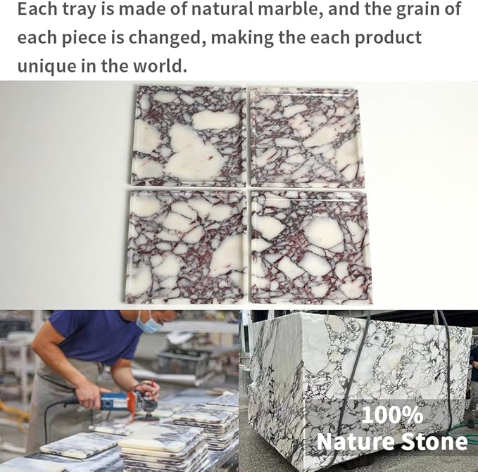 Natural Marble Tray, Coffee Table, Food, Fruit, Paper Cup, Cake Display, Coffee bar, Family Gatherings, Seasonal Holiday Decoration Tray(Viola-Square-9.8"x9.8"x0.7")