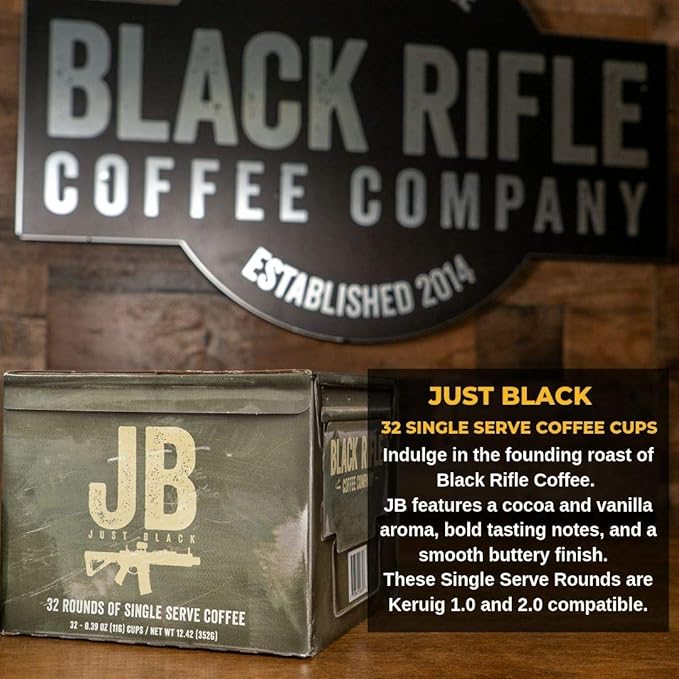 Black Rifle Coffee Company Just Black, 32 Count, Medium Roast K Cups - Single Serve K Cups Coffee Pods - Kcup Pods Compatible with Keurig 1.0 & 2.0 - Made from Arabica Beans