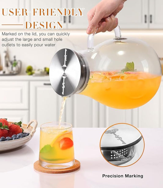 LUNA & MANTHA 1 Gallon Glass Pitcher with Lid – 128oz Borosilicate Water Jug for Fridge