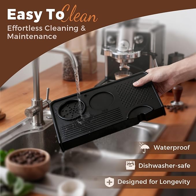 CARROTTIMES Espresso Tamper Mat, 10.43″×5.63″ Food Grade Silicone Coffee Tamping Mat for Barista, Espresso Machine, Multi-Slot Design for Portafilter&Accessories,7mm Thickened Pad for Counter