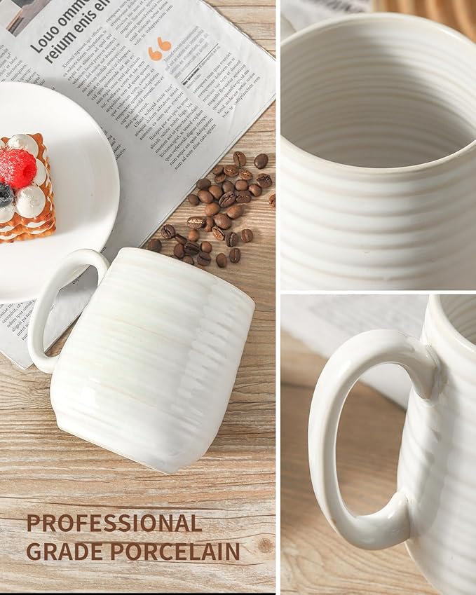 HASENSE Large Coffee Mug,20 oz Ceramic Tea Cup for Office and Home, Big Coffee Mug with Handle for Latte Coffee Tea Soup, Dishwasher and Microwave Safe, 1 PCS (Clay-Infused White)