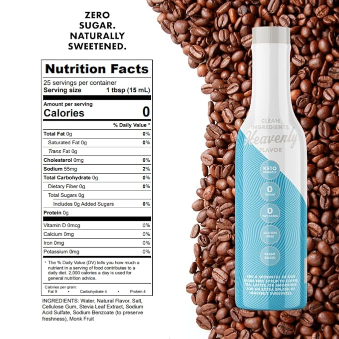 Sugar Free Almond Biscotti Syrup - Stevia Based, No Sugar Alcohols or Sucralose, No Artificial Sweeteners, Natural Ingredients, Water Enhancer, Tea, Desserts Keto Friendly, 1 Pack