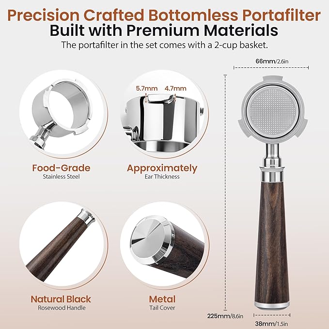 ShanSon Espresso Accessories Kit,7-in-1 51mm Compact Espresso Tamper Set: Espresso Tamper, Distributor, Bottomless Portafilter, Dosing Funnel,Station