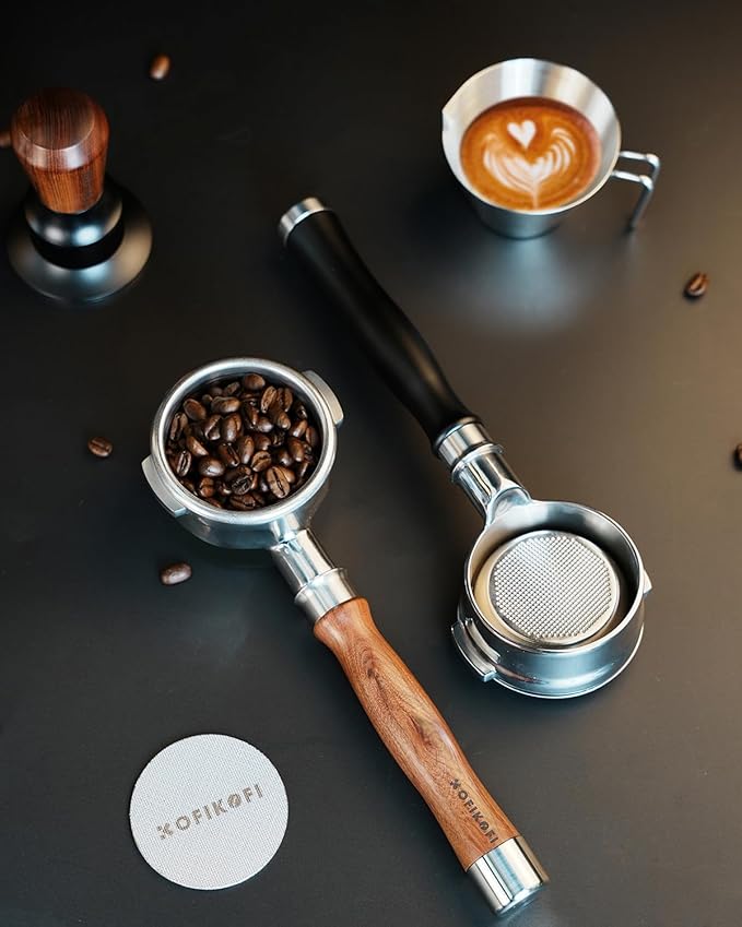 Bottomless Portafilter 58mm Fit Breville, 2 Ears Slim Naked Portafilter Fits Breville Espresso Machines BES900XL, BES920XL, BES980XL, BES990BSS with 18g Double Shot Filter Basket, Puck Screen-Rosewood