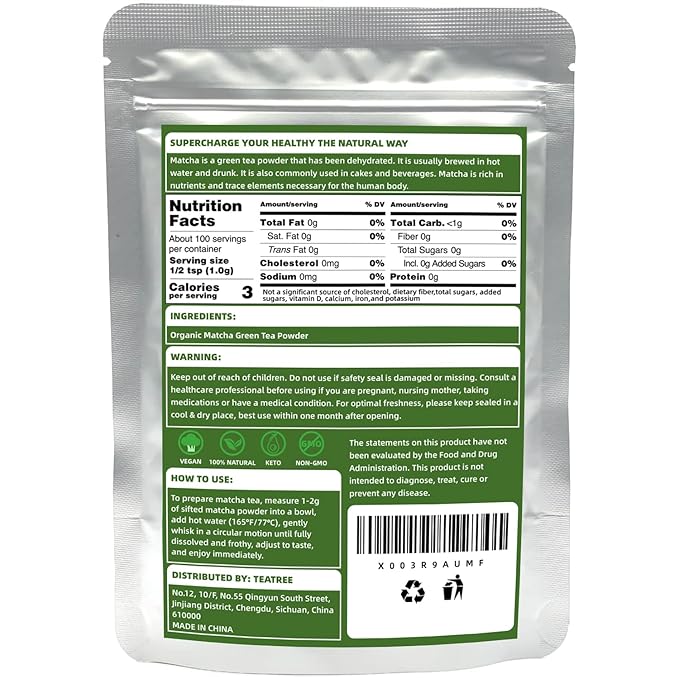Ceremonial Grade Matcha (100g / 3.53oz), Organic Matcha Green Tea Powder, 100% Natural Pure Matcha for Lattes, Smoothies & Baking