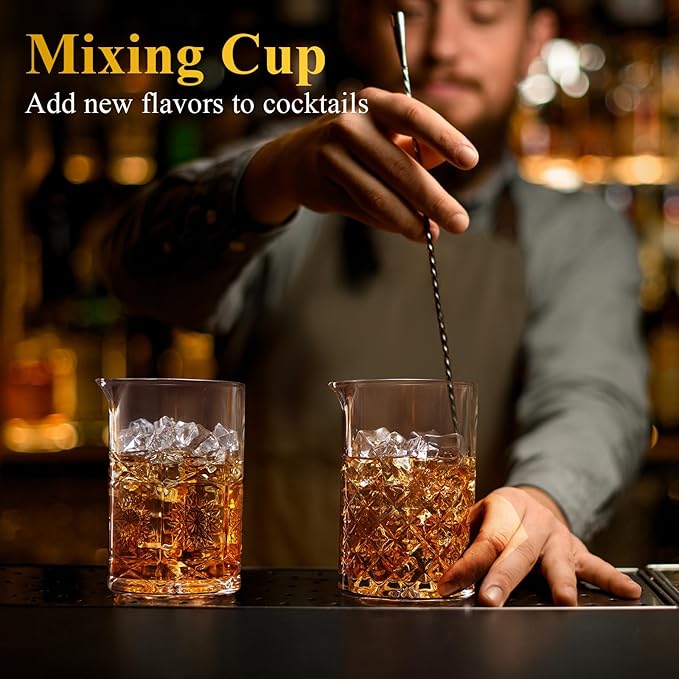 Inbagi 4 Pcs Cocktail Mixing Glass 23.67 oz Cocktail Shakers Stirring Glass Thick Bottom Crystal Glasses Stable Mixing Cups for Drinks Bartender Home Bar Accessories Tools