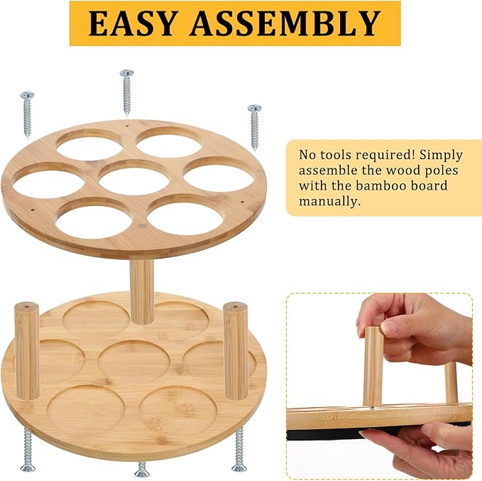 Wooden Rotating Coffee Syrup Organizer Rack, Syrup Bottle Stand Holder for Coffee Syrup Station, 7 Bottles Storage Display Turntable Tray&Lazy Susan for Syrup, Liquor Wine in Kitchen Countertop