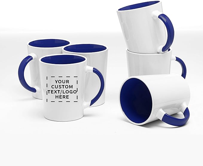 Custom Ceramic Latte Coffee Mugs by Albany 13 oz. Set of 100, Personalized Bulk Pack - Perfect for Coffee, Tea, Espresso, Hot Cocoa, Other Beverages - Cobalt Blue