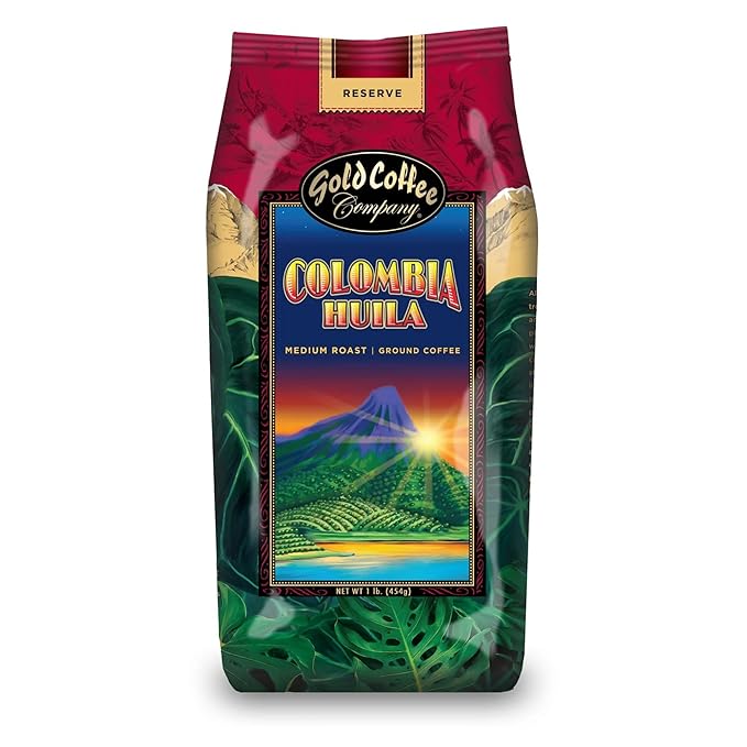 Gold Coffee | Premium Colombia Huila, Medium Roast Ground | 100% Colombian Coffee, 1 lb.