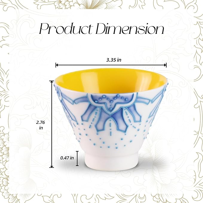 KAMMAK Ceramic Teacups - 150ml/5oz Coffee Cup - Set of 2 Hand-Painted Ceramic Cups - Small Vintage Mate Cup - Cute Mugs for Women - Ideal for Birthday, Afternoon Tea & Housewarming Gifts